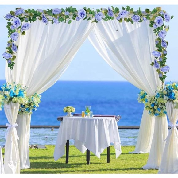 4 count Dusty Blue Rose Floral Vines Green Leaves Garland Wedding Table Decor - Picture 3 of 6